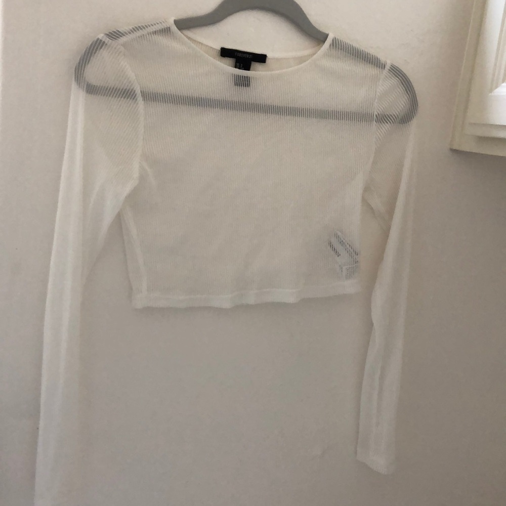 White sheer long sleeve crop top